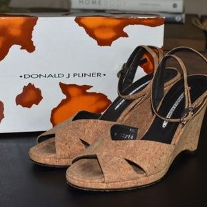 $210 Donald J Pliner Natural Cork Wedge Sandals Heels Maca-Coco Ankle Straps 8